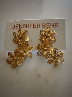 NWT Jennifer Behr Adela Gold Floral Cluster Drop Earrings